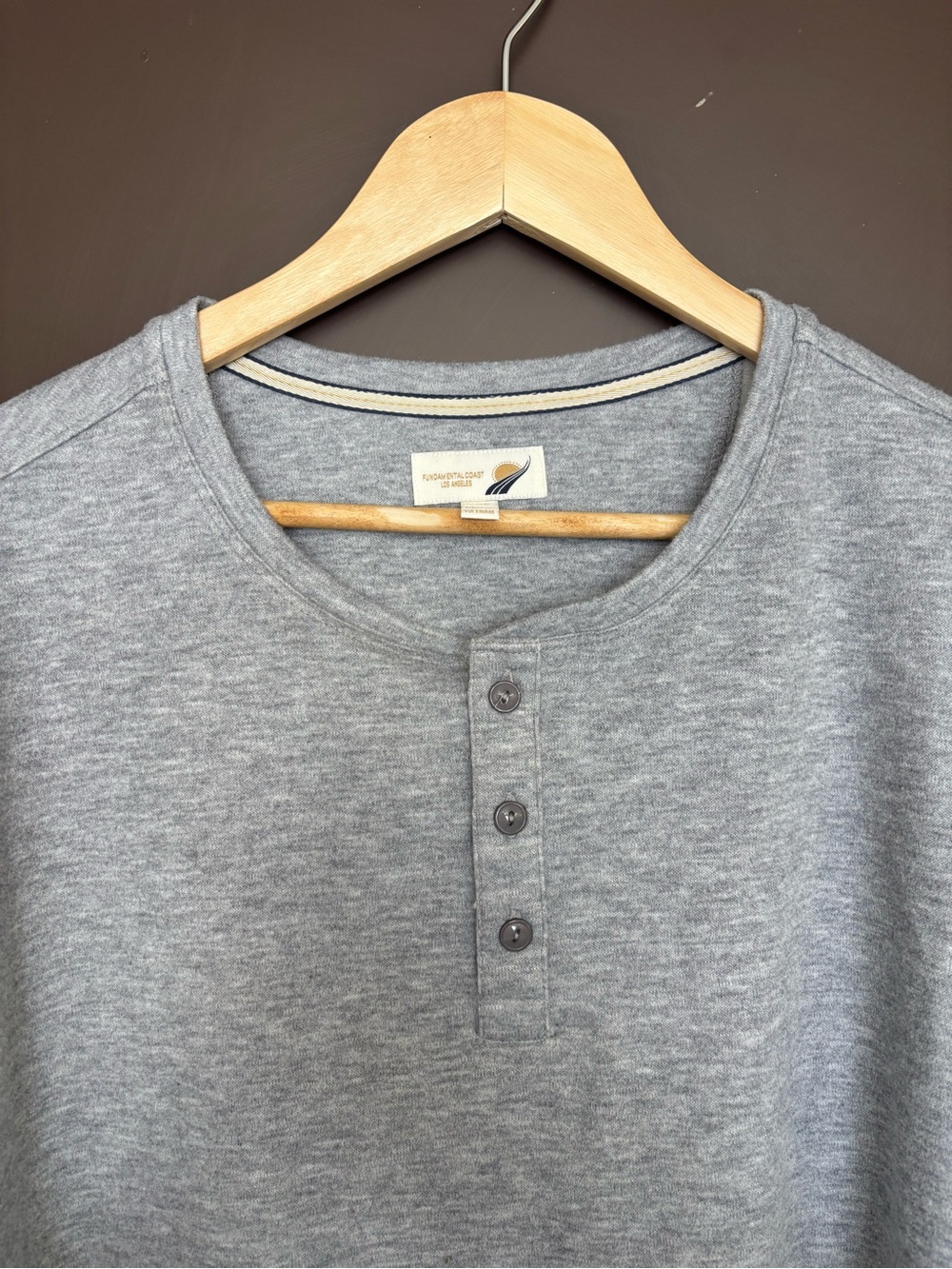 Fundamental Coast Men's Grey Henley Shirt with Button Placket Size XXL NWT